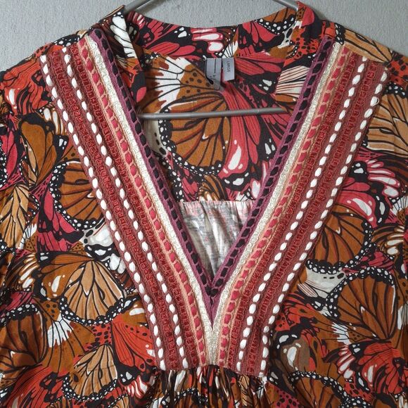 Blank London Stephanie Top Womens Large Monarch Butterfly Crochet Boho Peasant - Picture 2 of 7